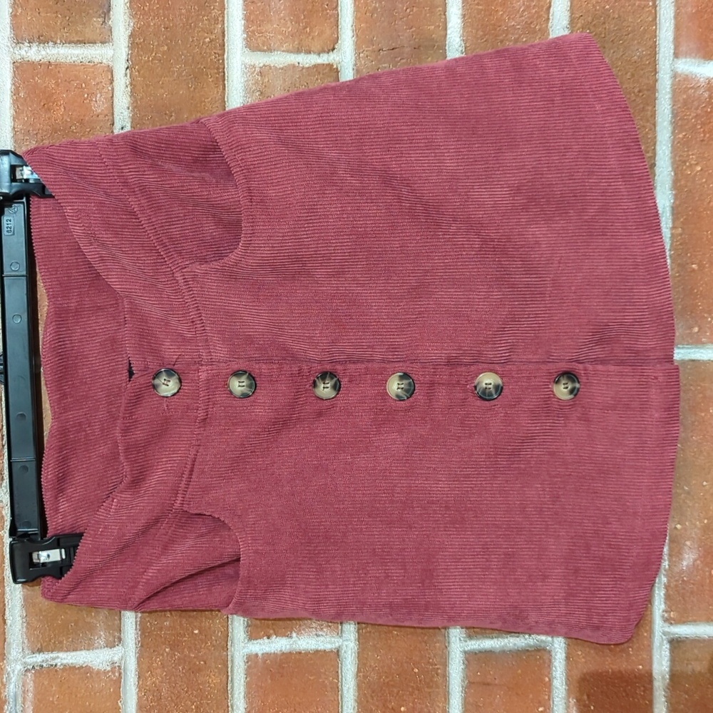 Girls Scalloped Trim Top Corduroy Button-Front Skirt w/ Pockets, Amy Byer LARGE